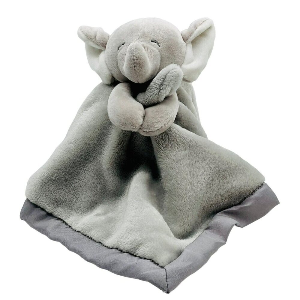 Carters‎ Gray Elephant Baby Lovey Plush Security Blanket Satin Trim Back 15 inch